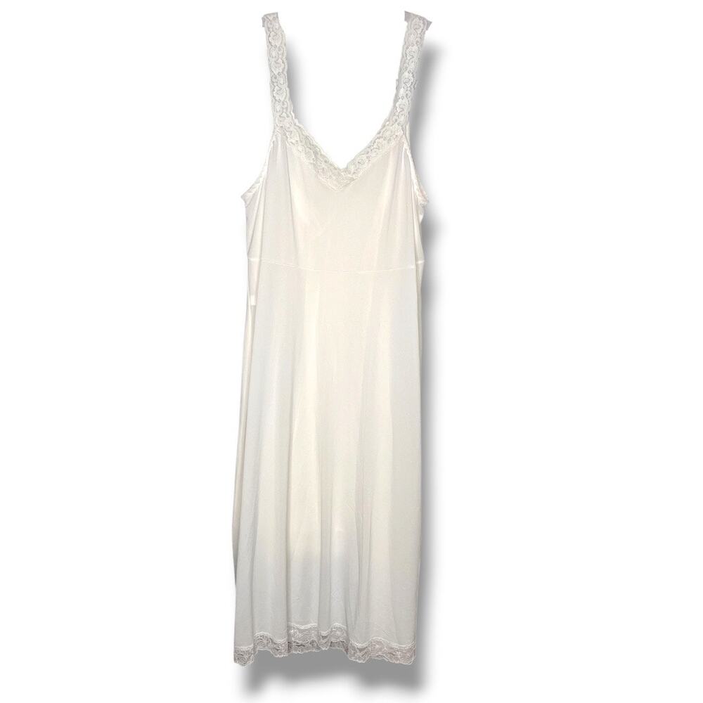 Vintage 70s Shadowline Bridal White Lace Trim Nightgown Maxi Dress Size 36